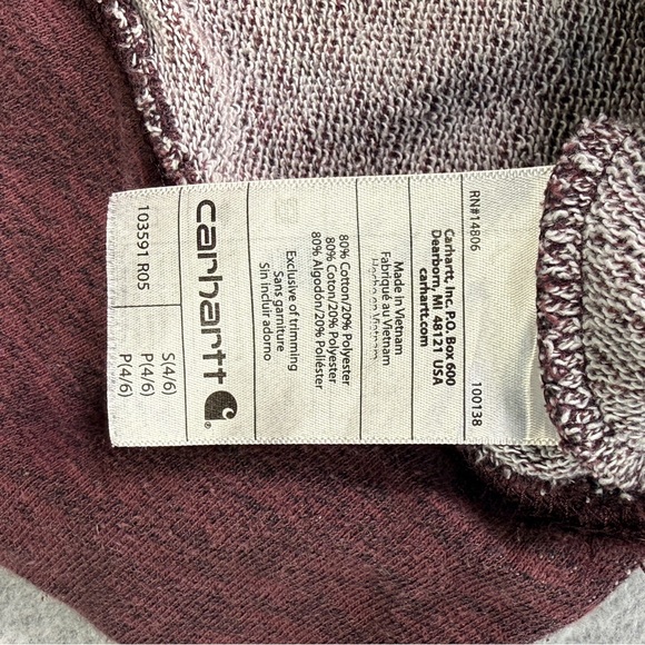 Carhartt‎ Women’s Relaxed Fit Hoodie Small Maroon Heather Pullover 103591 - Picture 10 of 10